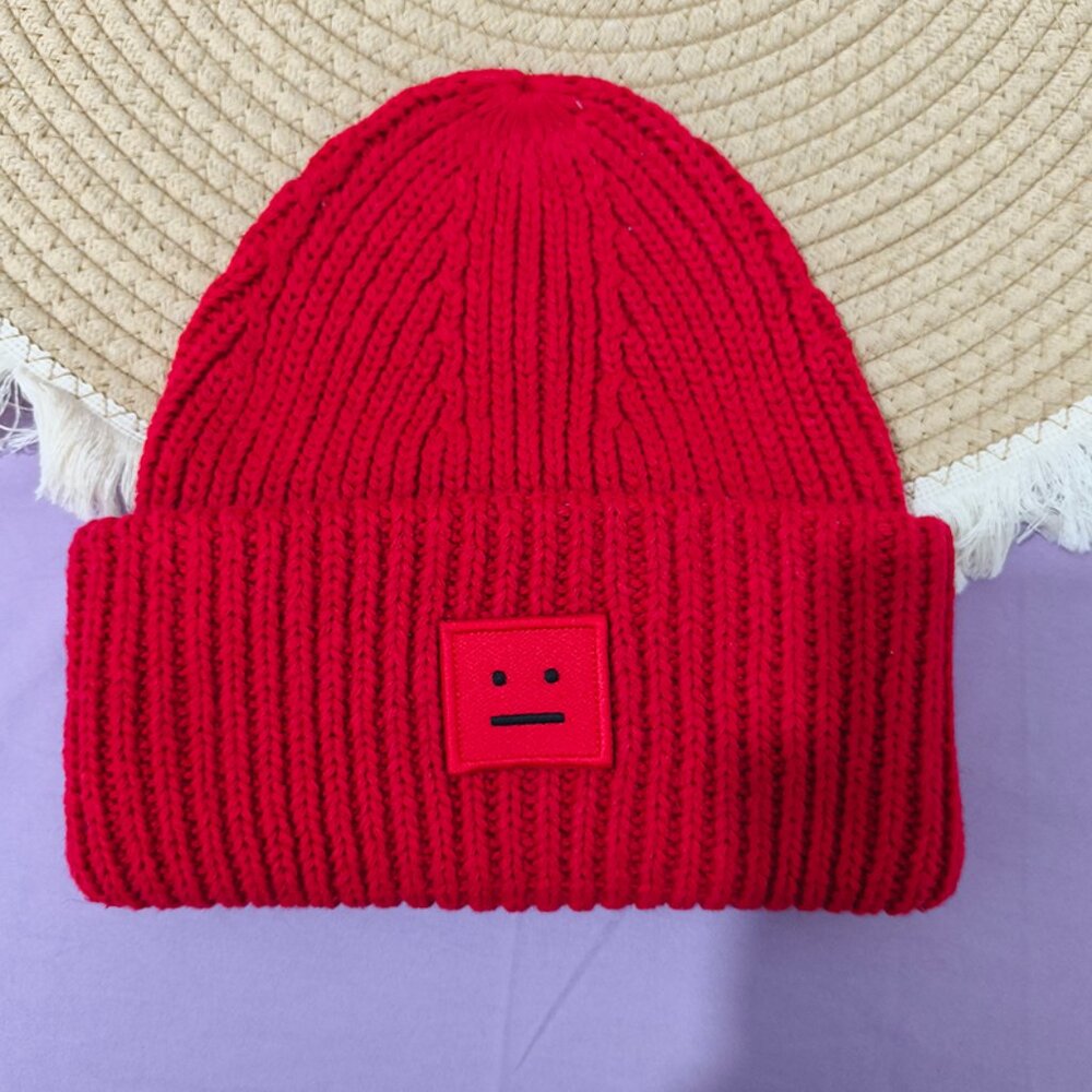 Acne Studios Classic Smiley Face Knitted Beanie